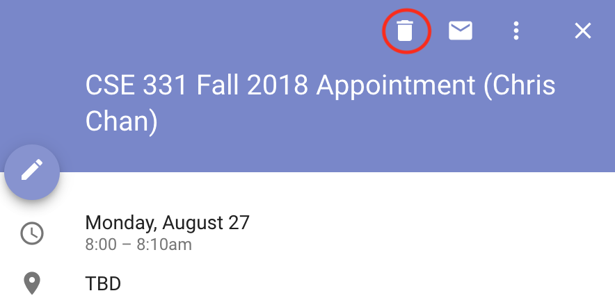 Image highlighting trash can for canceling appointments